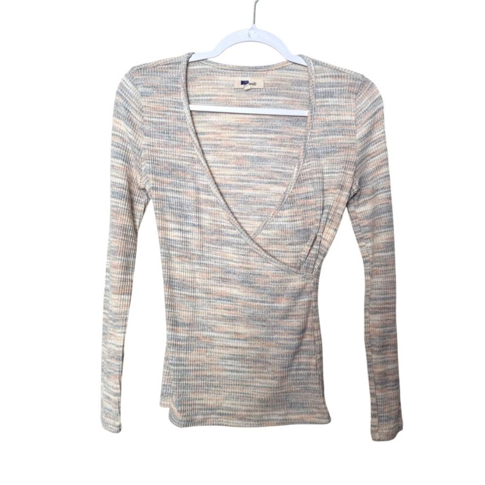 Madewell Space-Dye Faux-Wrap Top Women XS Soft Rainbow Boho‎ Casual Cozy